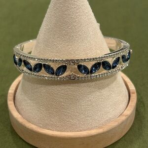 Elegant Anne Klein Silver and Blue Gemstone with Sparkling Cz Bangle